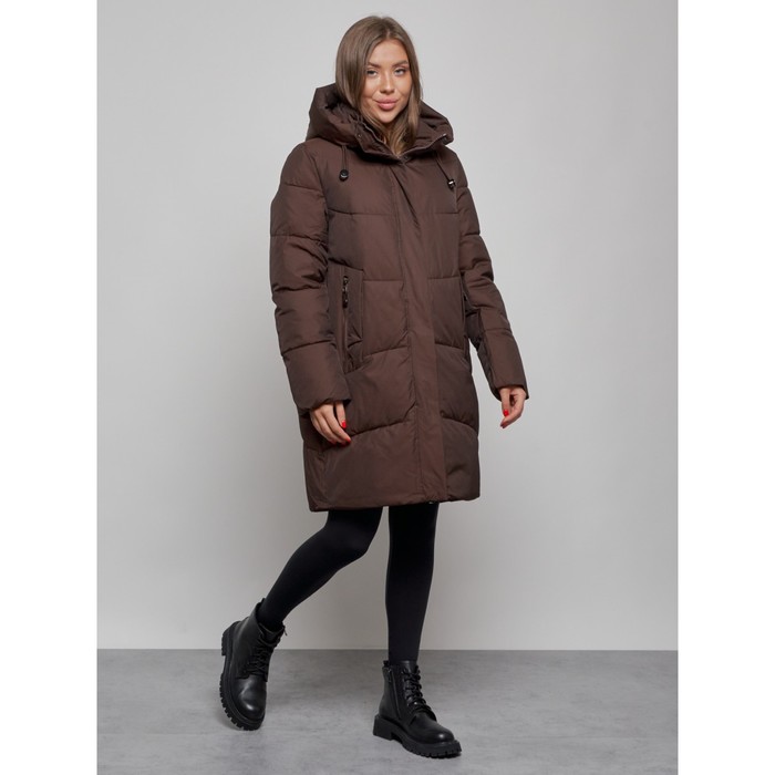 фото Пальто утепленное зимнее женское, размер 50, цвет тёмно-коричневый mtforce