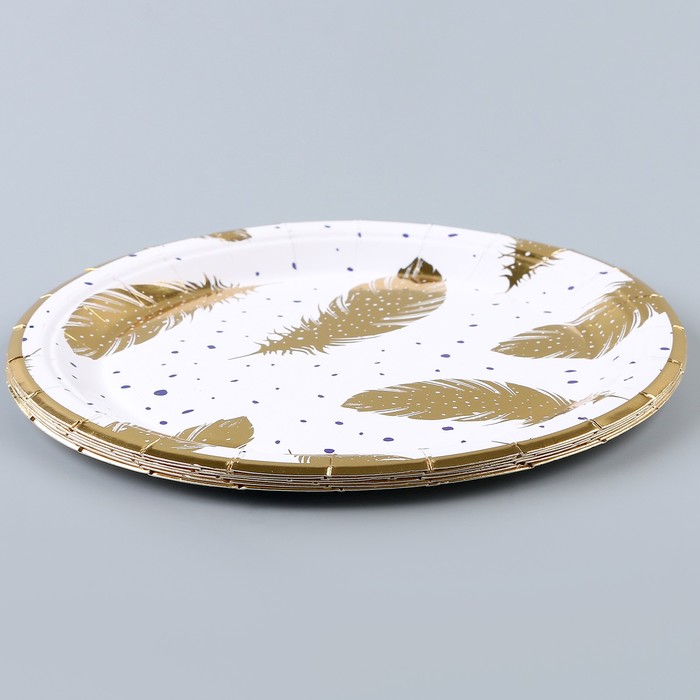 фото Тарелка бумажная «золотые перья», в наборе 6 шт. страна карнавалия