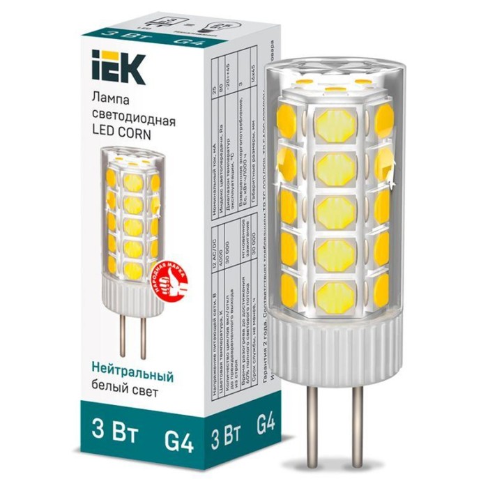 Лампа светодиодная Corn 3Вт капсульная 4000К нейтр. бел. G4 12В керамика IEK LLE-Corn-3-012-40-G4
Лампа светодиодная Corn 3Вт капсульная 4000К нейтр. бел. G4 12В керамика IEK LLE-Corn-3-012-40-G4