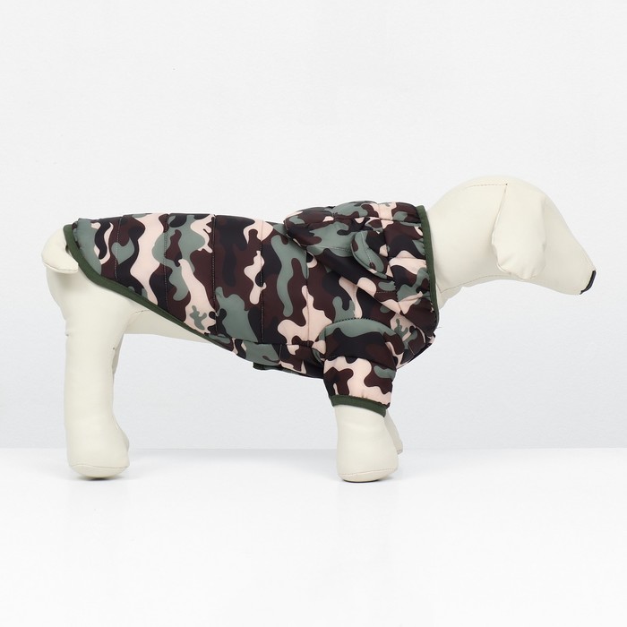 фото Куртка для собак "боец" с капюшоном, размер s (дс 25, ог 34 см), камуфляж