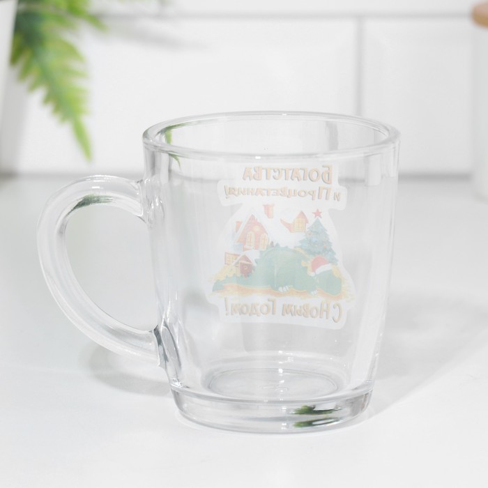фото Кружка новогодняя "богатства и процветания!" 340мл, закаленное стекло, деколь, домик дарим красиво