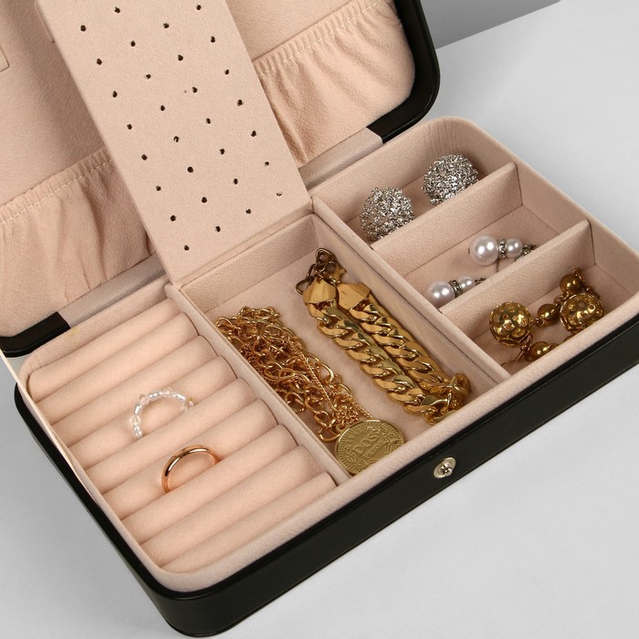 фото Органайзер для украшений "шкатулка портативная", 9 полос, 3 места, 14x21x4,5см ,цвет чёрный queen fair