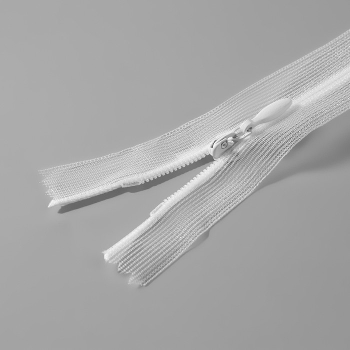 фото Молния потайная, №3, неразъёмная, замок автомат, 50 см, цвет прозрачный/белый