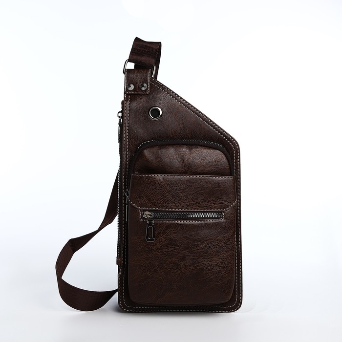 фото Сумка слинг мужская из искусственной кожи, цвет коричневый