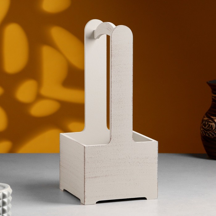 фото Кашпо - ящик деревянный 13,5х13,5х30 см светло-серый прованс дарим красиво