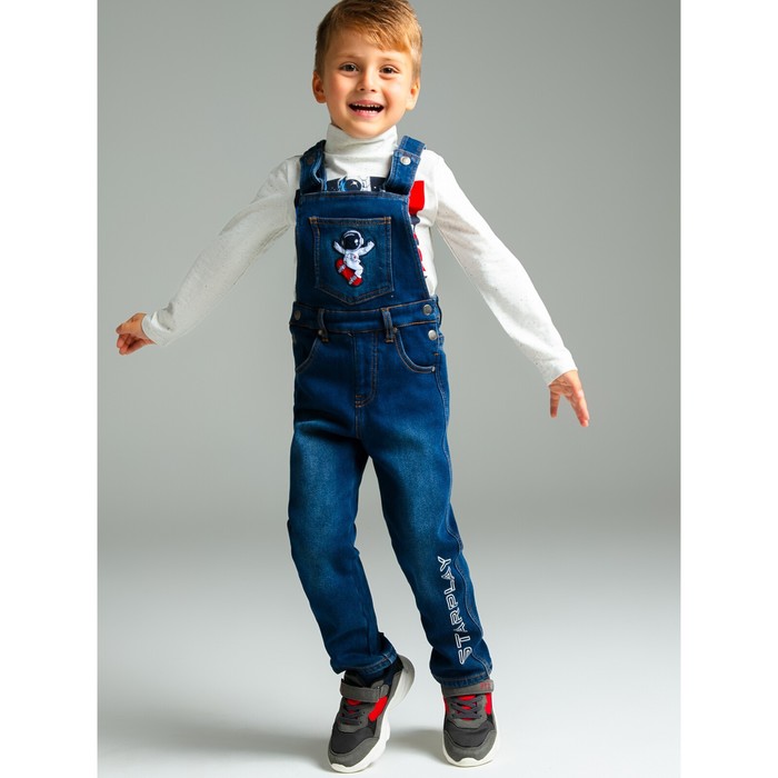 фото Полукомбинезон джинсовый для мальчика, рост 104 см playtoday