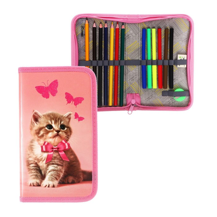 фото Пенал 1 секция 115*205 наполн. лам.карт 30п26/set calligrata 16предм дев "милый котик"