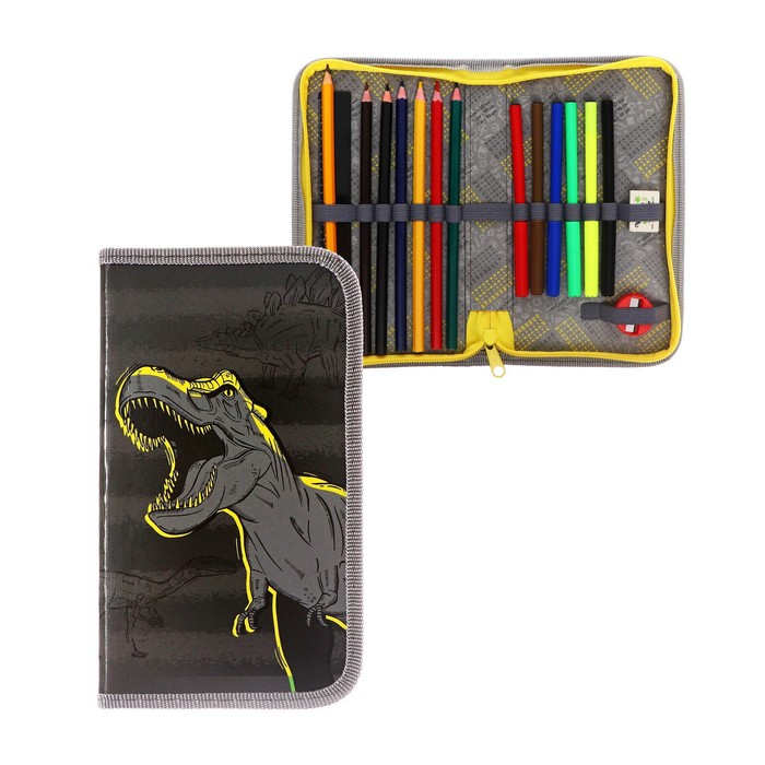 фото Пенал 1 секция 115*205 наполн. лам.карт 30п26/set calligrata 16предм мал "динозавр"