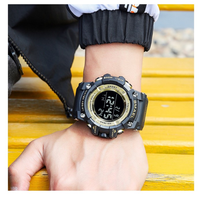 фото Часы наручные электронные, с будильником, d-5.9 см, ремешок l-26 см, 5 atm, черный ремешок