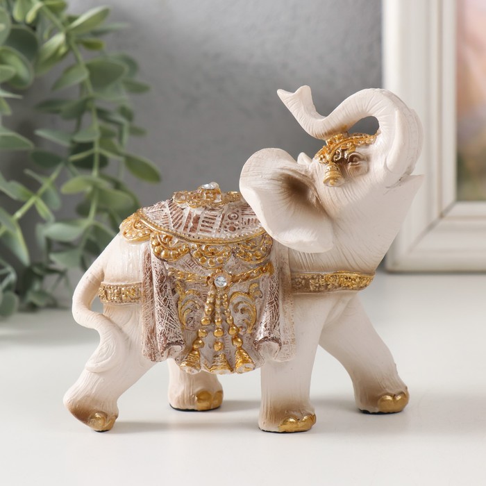 фото Сувенир полистоун "белый слон в попоне с золотом" микс 12х6х12 см