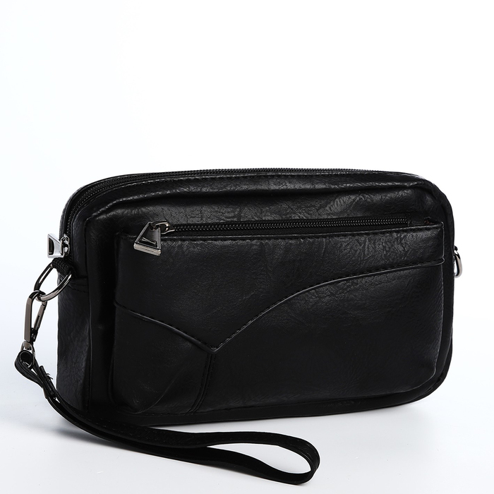 фото Сумка мужская через плечо, искусственная кожа, цвет чёрный