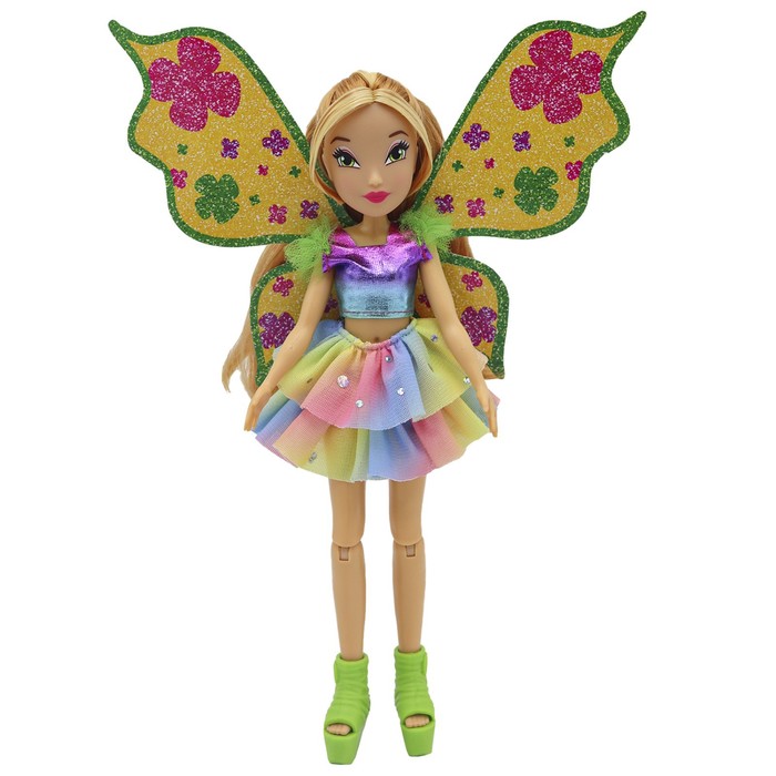 фото Шарнирная кукла winx club bling the wings «флора», с крыльями и глиттером, 24 см