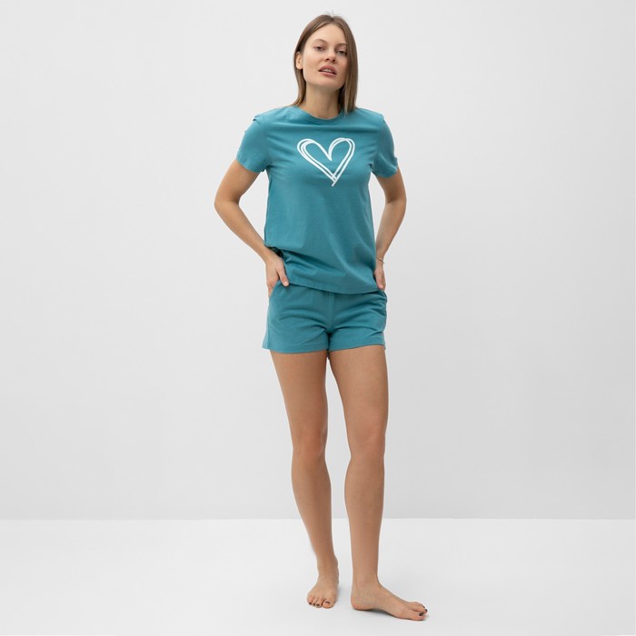 фото Комплект домашний женский (футболка,шорты), цвет бирюзовый, размер 44 be friends