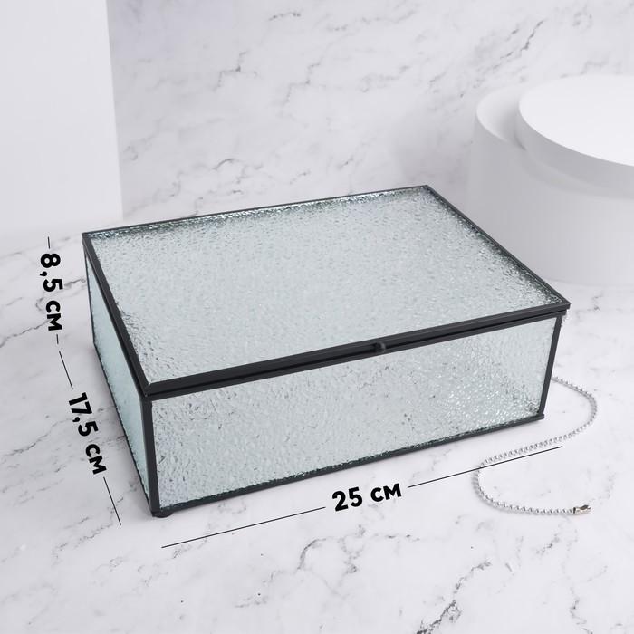 фото Органайзер для хранения «wet glass», 1 секция, с крышкой, стеклянный, с зеркальным основанием, 25 × 17,5 см, цвет прозрачный/чёрный queen fair