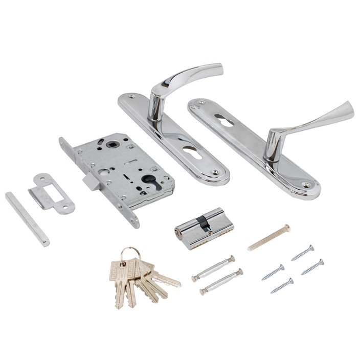 фото Замок врезной аллюр зв 7-103/85 cp, с ручкой, цвет хром