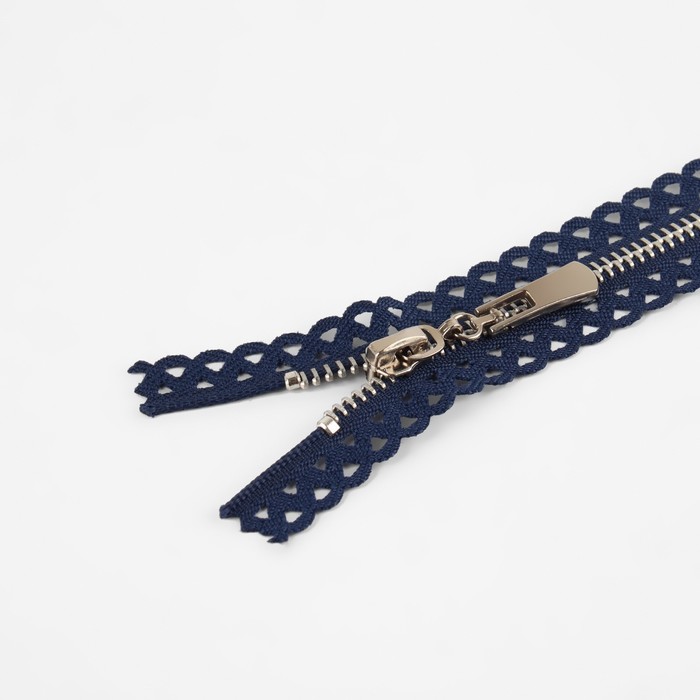 фото Молния металлическая, №3, неразъёмная, замок автомат, 30 см, цвет тёмно-синий/никель