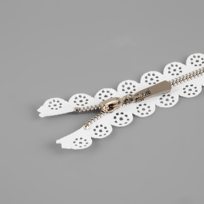 фото Молния металлическая, №3, неразъёмная, замок автомат, 30 см, цвет белый/никель