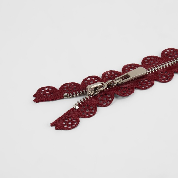 фото Молния металлическая, №3, неразъёмная, замок автомат, 60 см, цвет бордовый/никель