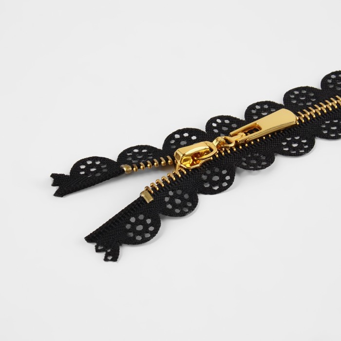 фото Молния металлическая, №3, неразъёмная, замок автомат, 30 см, цвет чёрный/золотой