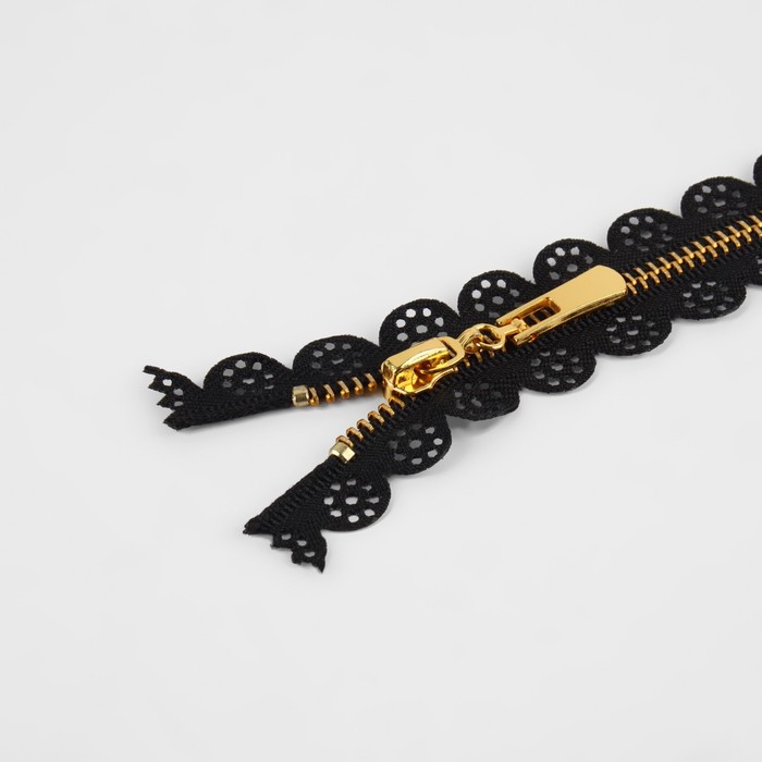 фото Молния металлическая, №3, неразъёмная, замок автомат, 60 см, цвет чёрный/золотой