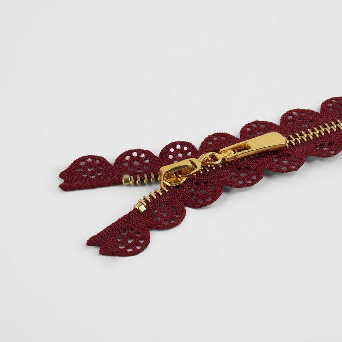 фото Молния металлическая, №3, неразъёмная, замок автомат, 60 см, цвет бордовый/золотой