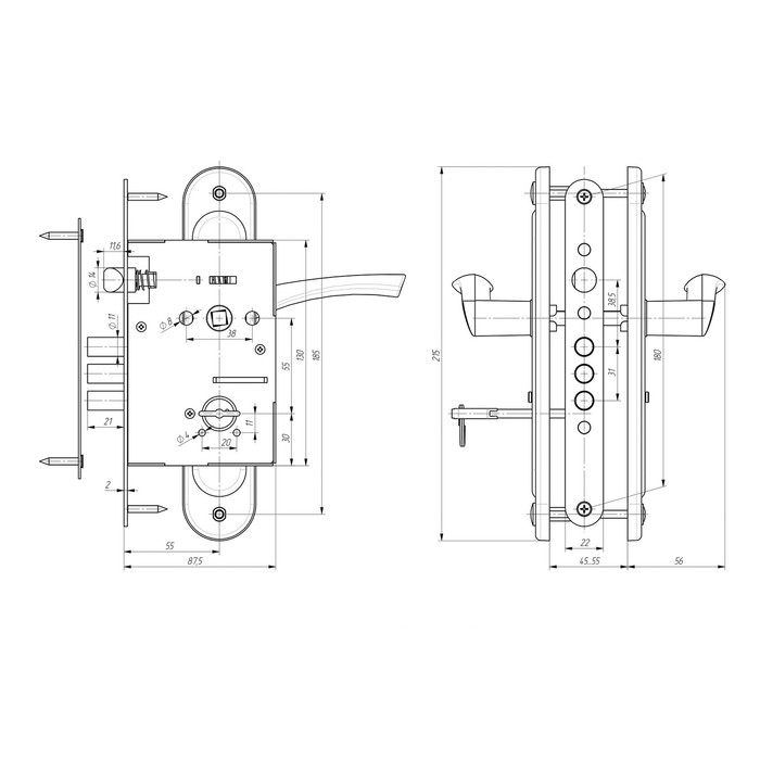 фото Замок врезной д-град зенит зв9.009/17, с ручками, 4 ключа, цвет серебро