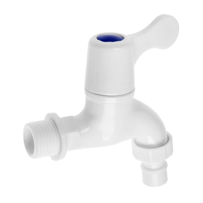 фото Кран водоразборный fresso 554-141, 1/2", со штуцером, ручка-флаг, пластик, белый