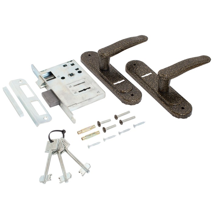 фото Замок врезной птимаш зв9-4.03, с ручками, цвет бронза