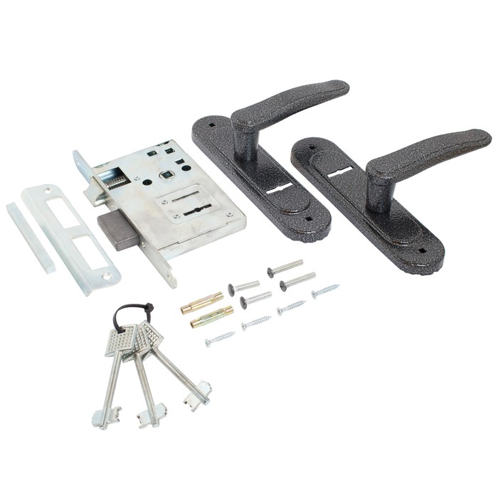 фото Замок врезной птимаш зв9-4.03, с ручками, цвет серебро