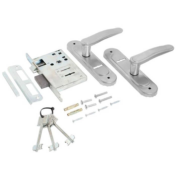 фото Замок врезной птимаш зв9-4.03, с ручками, цвет хром