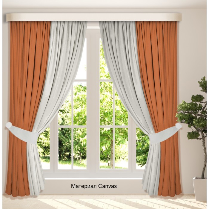 фото Комплект штор «канвас», размер 200x250 см, 2 шт, цвет серый, оранжевый