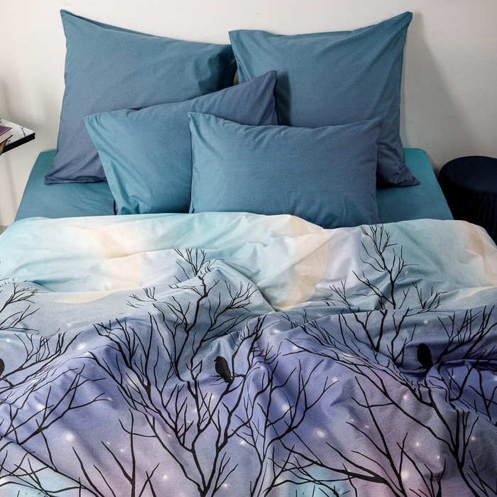 фото Постельное бельё 1,5сп ночь нежна «чёрная птица», 145х215см, 145х215см, 70х70см 2шт, поплин, хлопок, 110гр