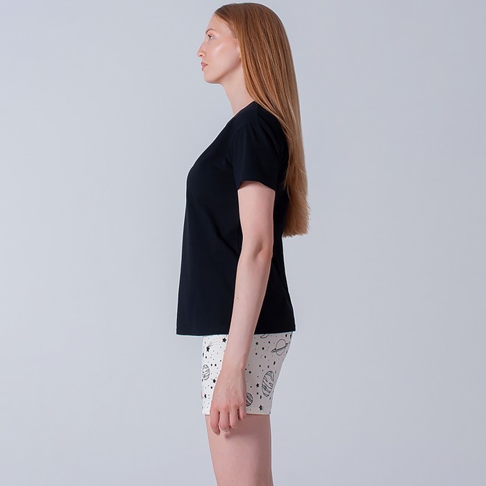 фото Комплект женский домашний (футболка/шорты), цвет чёрный/молочный, размер 50 kalinka