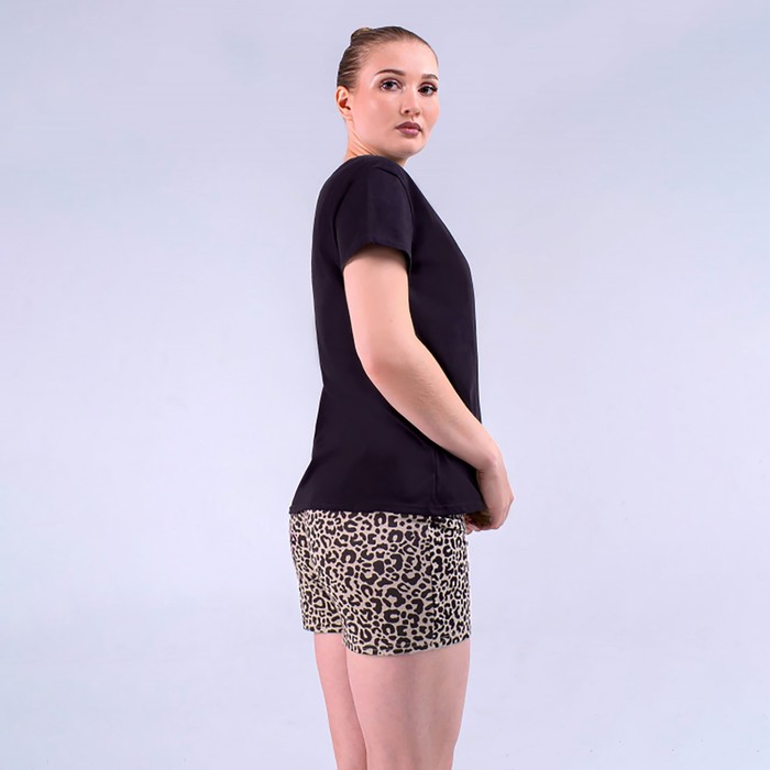 фото Комплект женский домашний (футболка/шорты), цвет чёрный/леопардовый, размер 42 kalinka