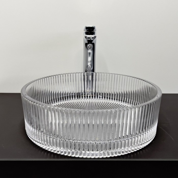 фото Раковина накладная comforty cf21001, стеклянная, круглая, d=40 см, прозрачное стекло