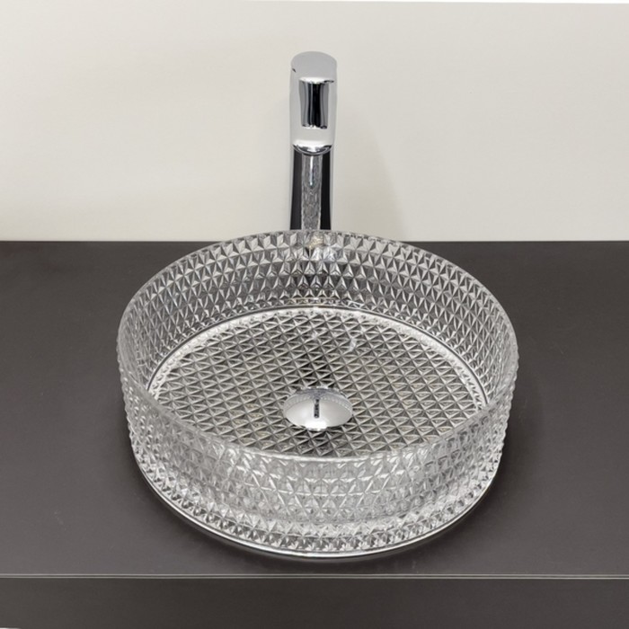фото Раковина накладная comforty cf21003, стеклянная, круглая, d=36 см, прозрачное стекло
