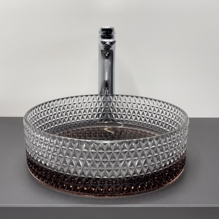 фото Раковина накладная comforty cf21009, стеклянная, круглая, d=36 см, цвет кофе