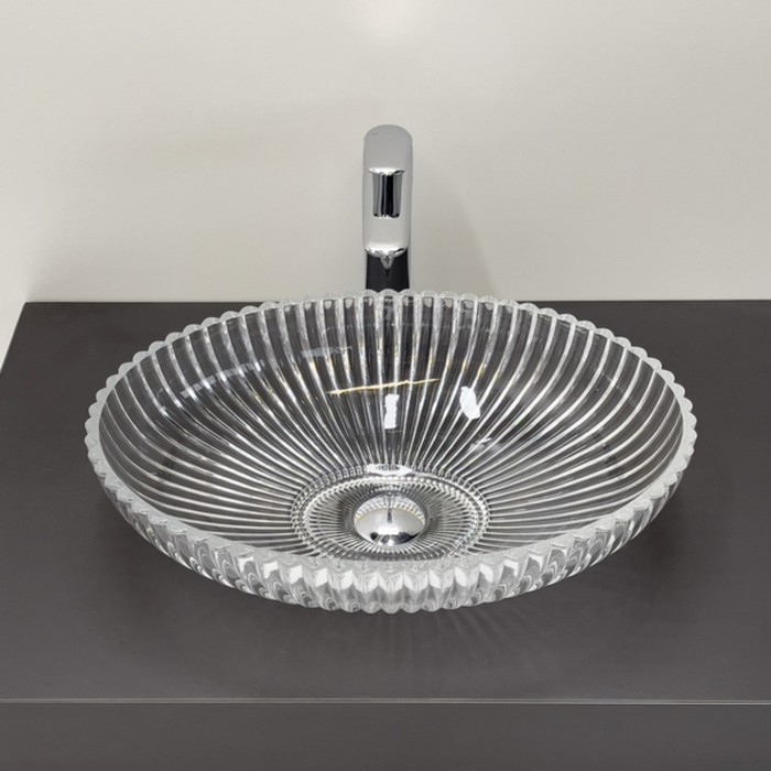 фото Раковина накладная comforty cf24001, стеклянная, овальная, 51 см, прозрачное стекло