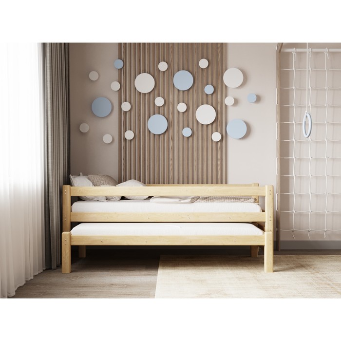фото Кровать «виго» с выдвижным спальным местом 2 в 1, 70 × 190 см, массив сосны, без покрытия