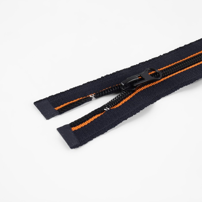 фото Молния «спираль», №5, разъёмная, замок автомат, 60 см, цвет оранжевый/чёрный