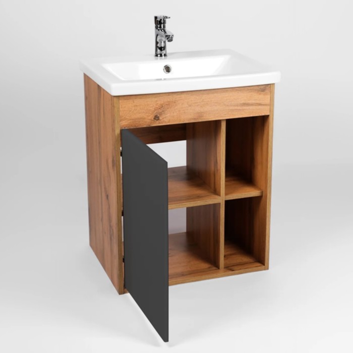 фото Тумба viant «бостон» 1 ящик, подвесная, 430х560х620 мм, цвет графит, с раковиной como 60