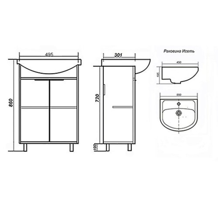 фото Тумба флора 55, с раковиной исеть, цвет сонома, 30 х 49 х 82 logro