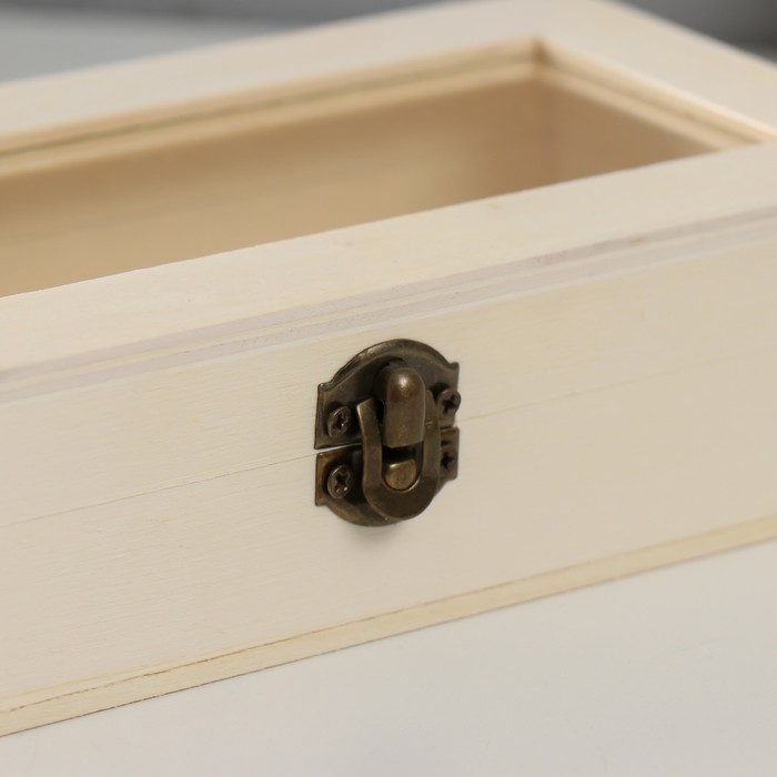 фото Шкатулка дерево под роспись со стеклом "прямоугольная" замок пряжка 18,5х9х4,5 см