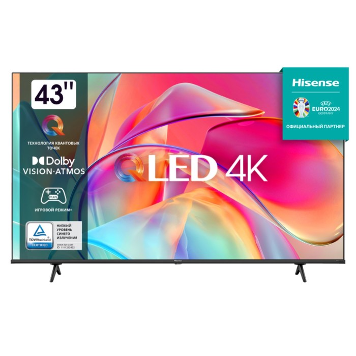 Телевизор Hisense 43E7KQ, 43", 3840x2160, DVB-T2/C/S2, HDMI 3, USB 2, Smart TV, чёрный
Телевизор Hisense 43E7KQ, 43", 3840x2160, DVB-T2/C/S2, HDMI 3, USB 2, Smart TV, чёрный