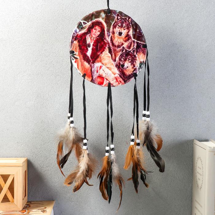 Ловец снов 134 "Девушка с волками" круг d=16 см 
Ловец снов 134 "Девушка с волками" круг d=16 см