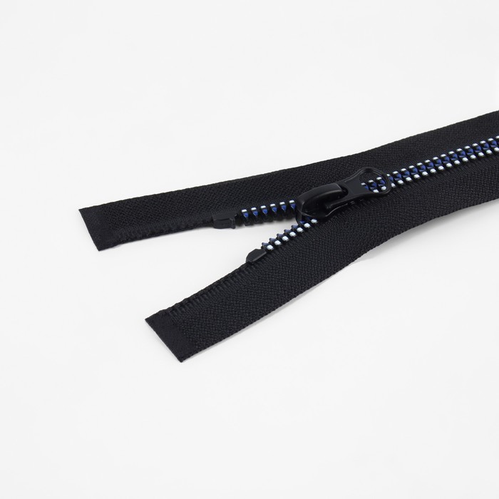 фото Молния разъёмная «трактор», №5, замок автомат, 60 см, цвет чёрный/белый/синий