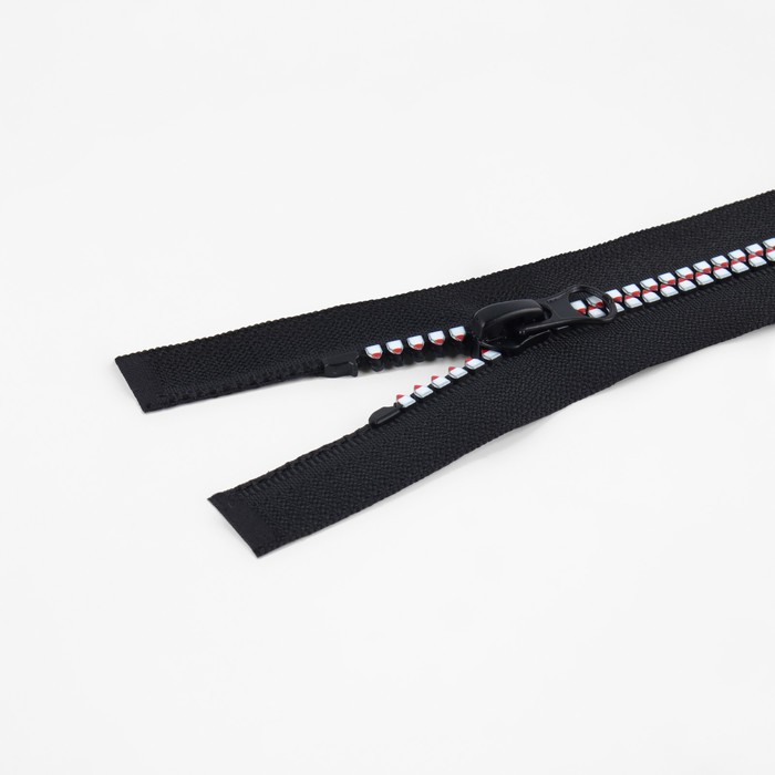 фото Молния разъёмная «трактор», №5, замок автомат, 60 см, цвет чёрный/белый/красный