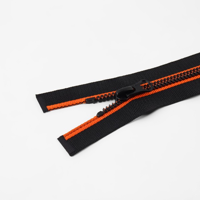 фото Молния разъёмная «трактор», №5, замок автомат, 60 см, цвет чёрный/оранжевый