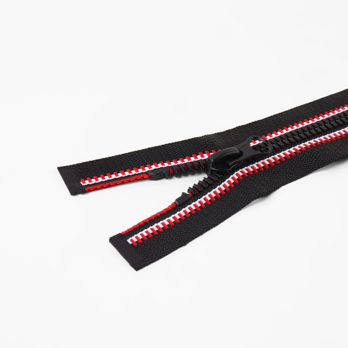 фото Молния разъёмная «трактор», №5, замок автомат, 60 см, цвет чёрный/красный/белый