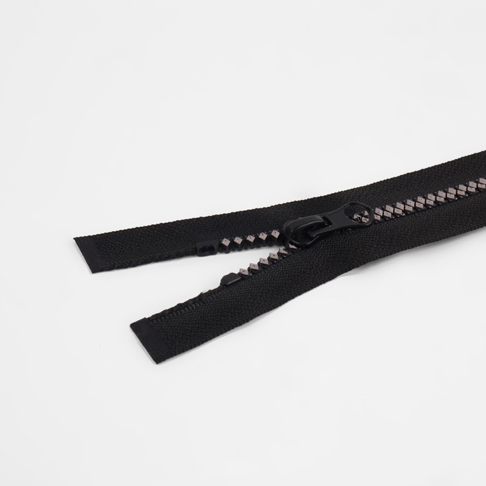 фото Молния разъёмная «трактор», №5, замок автомат, 80 см, цвет чёрный/серебряный